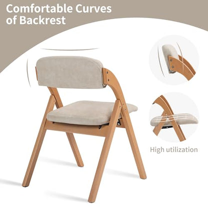 Folding Chairs with Cushion Padded Foldable Chiars 4 Pack | Wooden Dining Fold Seat with Removable Cover Extra Chair for Guests Kitchen Office Wedding Party Picnic, Cream - color: Cream, size: 4PCS