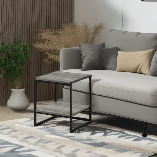 Furinno FM19122GYW Camnus Modern Living 2-Tier End Table, French Oak Grey, 15.9 in x 15.75 in x 18 in - color: French Oak Grey, size: 2-Tier, 15.9" Square