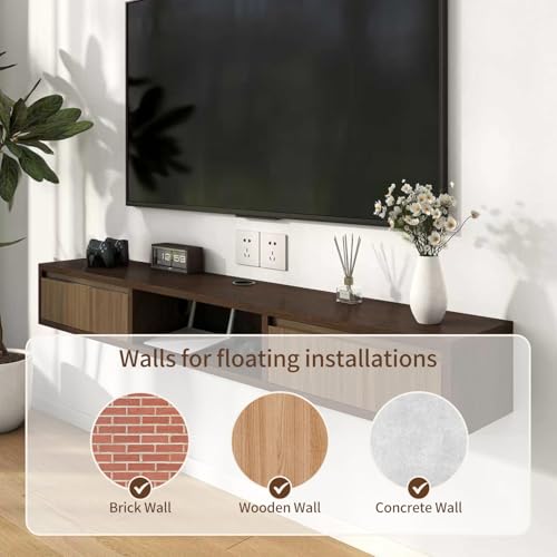 47" Floating TV Stand, Wall Mounted Media Console for 65 TV | Heavy-Duty 11-Layer Plywood Floating Tv Console with Soft Close Drop Down Door, Anti-Sag Entertainment Center - size: 47 In