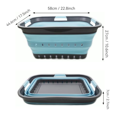 SAMMART 42L (11 gallon) Collapsible Plastic Laundry Basket - Foldable Pop Up Storage Container/Organizer - Portable Basket - Space Saving Hamper/Basket (2, Grey/Sea Angel) - color: Grey/Sea Angel