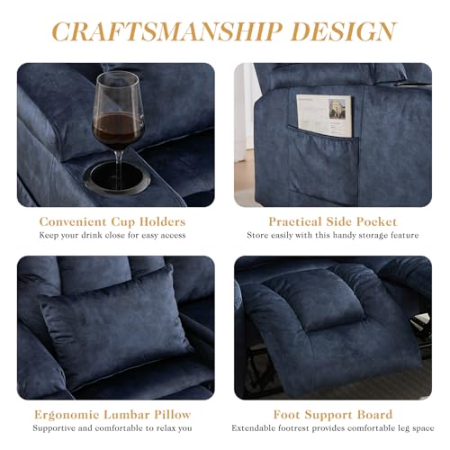 Loveseat Recliner Sofa,RV Wall Hugger Recliners for Small Spaces,Reclining Loveseat Sofa Recliner with Cup Holders/Lumbar Pillows,RV Furniture (Blue,56" 2-Seater) - color: Blue, size: 56" 2-Seater