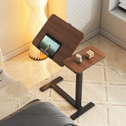 KEIKI Height Adjustable Rolling Laptop Desk, Portable Mobile Standing Workstation with Tiltable Top for Home Office Classroom, Walnut - color: Walnut