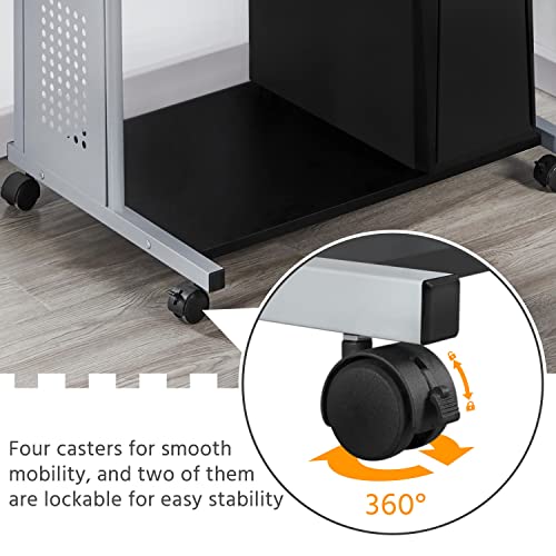 Topeakmart Rolling Computer Desk with Charging Station and 2 USB Ports for Small Space, Study Writing Desk with Keyboard Tray and Printer Shelf for Home Office, Compact Study Table with Wheels, Black - color: Black