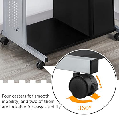 Topeakmart Rolling Computer Desk with Charging Station and 2 USB Ports for Small Space, Study Writing Desk with Keyboard Tray and Printer Shelf for Home Office, Compact Study Table with Wheels, Black - color: Black