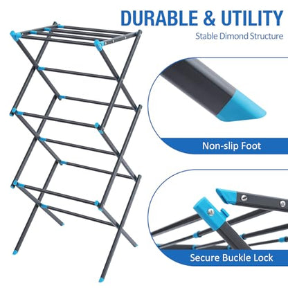 Oversize 3-Tier Clothes Drying Rack, No Install, Graphite | Expandable Design, Non-slip feet, Tool-free Setup, Rust Prevention, Sturdy Construction, 14.9" D x 29.3" W, Holds 24lbs - color: Graphite