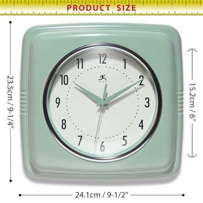 Infinity Instruments Square Retro Wall Clock, Sage Green, 9.25" - color: Sage Green