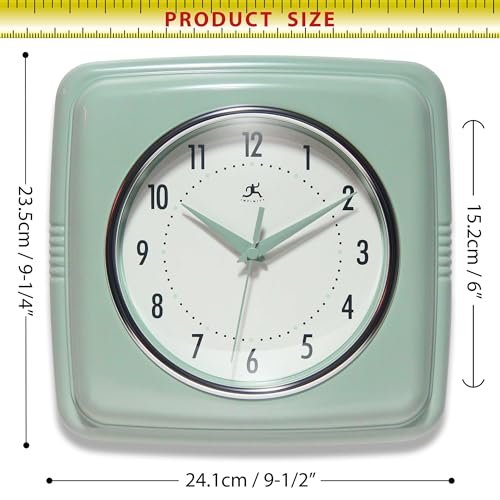Infinity Instruments Square Retro Wall Clock, Sage Green, 9.25" - color: Sage Green