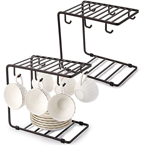 2 Pack Metal Wire Tree Stand for Mug, Countertop or Pantry Vintage Metal Mug Rack Holder for Counter 6 Hooks Coffee Cup Display Hanger Rack Organizer