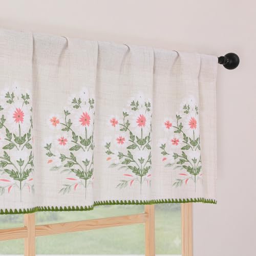 Chyhomenyc Floral Valances for Windows - Light Filtering Faux Linen Small Valance Curtains, Boho Flower Printed Farmhouse Valance for Bathroom Basement, 52Wx18L, 1 Piece - size: 52"W x 18"L (Pack of 1)