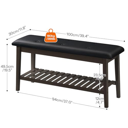 HOOBRO Dining Bench, Bamboo Dining Room Bench, 2-Tier Entryway Bench with PU Leather Upholstered Seat, Kitchen Bench for Living Room, Hallway, Entryway, Bedroom, Kitchen, Brown and Black CB70HX01