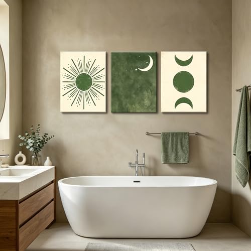 Frimeeme Boho Sun and Moon Canvas Wall Art Set of 3, Mid Century Modern Minimalist, Living Room Bedroom Decor, 12x16 Inch,Framed - color: Framed - Boho Sun and Moon Canvas Wall Art, size: 12"L x 16"W x 3Pieces