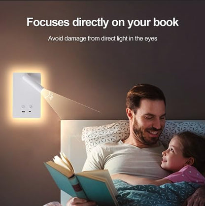 MOLUOLA LED Wall Lamp Wall Mounted Reading Lights, Adjustable Headboard Plug in Wall Sconce with USB C+A Ports, Headboard Bedside Lamp with 9W+3W Night Light 3000K (White) - color: White, size: 1 Pack