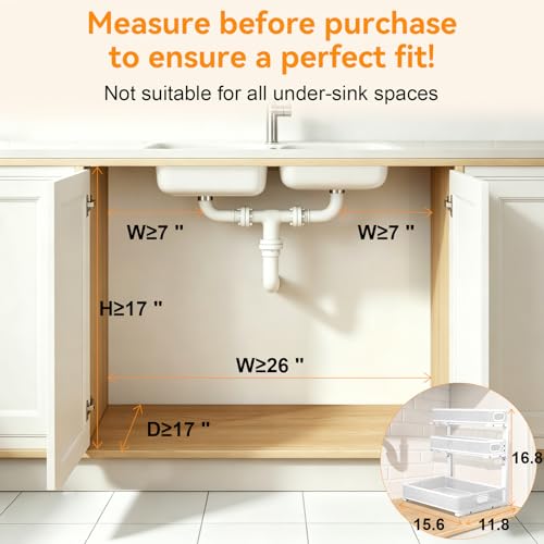 3 Tier Adjustable Under Sink Organizer for Bathroom & Kitchen(2Pack, White) | 35% More Storage, 5 Adjustable Heights, Sliding Pull Out,No Sliding, Heavy-Duty Steel Frame, Multi-Purpose Cabinet Organizer - color: White, size: 2 Pack