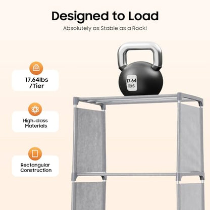 4-Tier Small Narrow Bookcase,Skinny Bookshelf for Small Space,Stable Floor Standing Shelf Storage Organizer, 15.74x11.02x49.21 Inch,Each Layer Holds 17.6 lbs,Grey,Waterproof Non-Woven