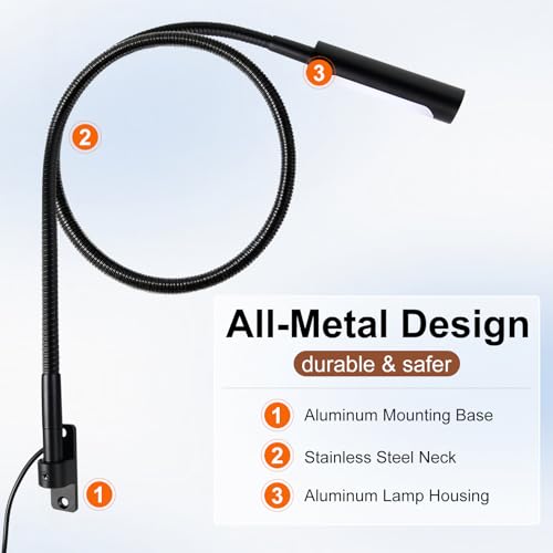 Wall Mounted LED Reading Light for Bed, 23 Inch Length, All Metal Bedside Headboard Lights with Head Switch,Flexible Minimalist Book Lamp for Bedroom, Dimmable & Night Light(1 Pack)