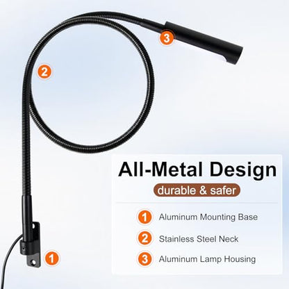 Wall Mounted LED Reading Light for Bed, 23 Inch Length, All Metal Bedside Headboard Lights with Head Switch,Flexible Minimalist Book Lamp for Bedroom, Dimmable & Night Light(1 Pack)