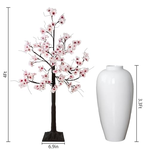 4FT Cherry Blossom Tree, 48 Fairy Lights Artificial Lighted Tree for Home Inside Outdoor Spring Wedding Party Festival Decor, Warm White - size: 4FT
