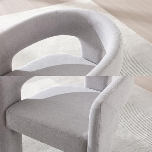 HNY Modern Chenille Barrel Single Dining Chair, Grey | Upholstered Accent Armchair With 18.9" Wide Seat No Assembly Required For Living Room Bedroom Vanity Small Spaces - color: Grey Chenille