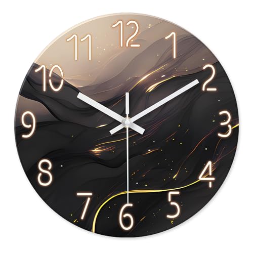 Large Glass Wall Clocks Battery Operated 16 Inch | Round Marble Wall Clock for Living Room Bedroom Office Kitchen Black and Glod Wall Clock Silent Non Ticking - color: Black3, size: 16 Inch
