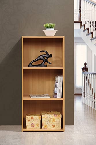 Hodedah Import 3 Shelf Bookcase, Beech - color: Beech, size: 3-Shelf