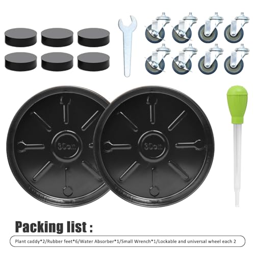2 Pack 12.2 Inch Metal Plant Caddy With Lockable Wheels,Plant Stand Dolly for Heavy Planter,Wheeled Planter Saucer Tray,Rolling Plant Stand,Heavy-Duty Plant Caddy for Indoor and Outdoor(Black) - color: Black, size: 12.2 INCH 2PACK