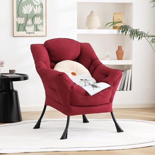 Lazy Chair, Comfy Reading Accent Chair for Bedroom, Burgundy | Comfy Bedroom Accent Chair with Washable Removable Cover and extra throw pillowfor Living Room Dorm - color: Burgundy-single