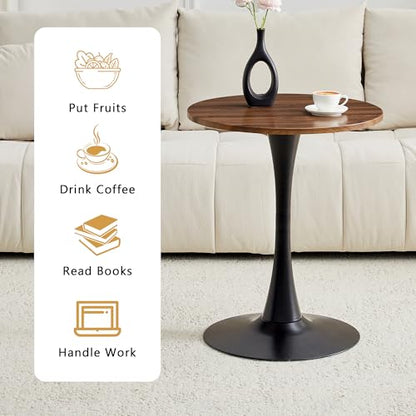 23.6" Round Dining Table, Mid-Century Modern Tulip Table with Thickened Tabletop & Metal Pedestal, Circle Bistro Table for Kitchen, Small Places, Apartments, Cafe - color: Walnut, size: 23.6" dining table