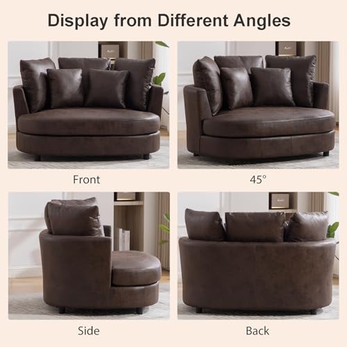 Chifee & Vingol 55" W Oversized Accent Barrel Chair Large Round Chair Extra Large Armchair with 5 Pillows for Living Room,Bedroom,Home Theater,PU,Brown - color: 55"- Pu Brown