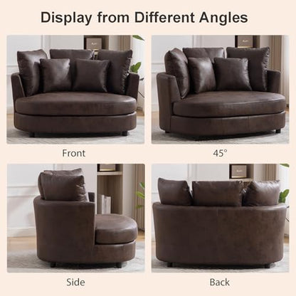 Chifee & Vingol 55" W Oversized Accent Barrel Chair Large Round Chair Extra Large Armchair with 5 Pillows for Living Room,Bedroom,Home Theater,PU,Brown - color: 55"- Pu Brown