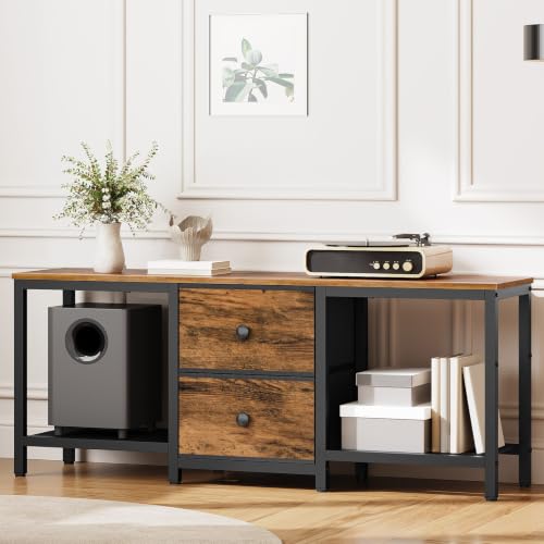TV Stand for TVs up to 55", Entertainment Center with 2 Fabric Drawer, Media Console with Shelves, Television Stands for Living Room, Bedroom, Rustic Brown DS02RBR - color: Rustic Brown