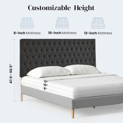 Upholstered Queen Headboard Only, Premium Linen Button Tufted Headboards, Adjustable Solid Wood Head Board, Padded Headboard with Solid Wood Legs in Bedroom (Dark Gray) - color: Dark Grey, size: High Queen
