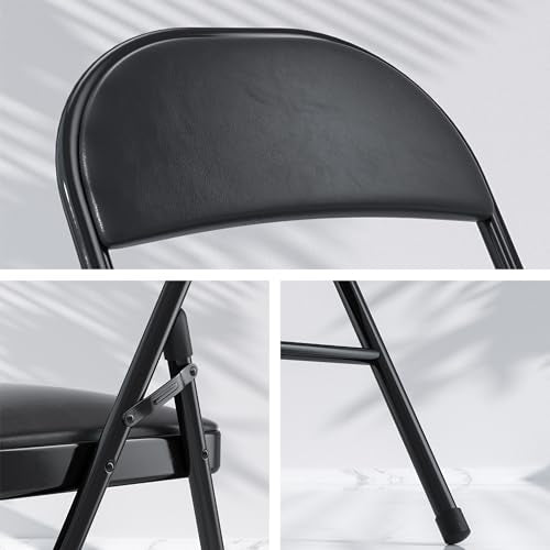 VECELO Folding Card Table and Chair Set of 5 Portable with Padded Tabletop, No Assembly Required, Black - color: Black, style: Table & 4 Chairs