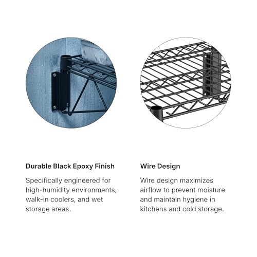 18" x 48" Black Epoxy Wire Wall Mount Shelf - color: Black, size: 18" x 48"