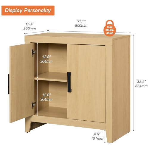 WAMPAT Buffet Cabinet with Storage, Kitchen Sideboard Cabinet with Door and Adjustable Shelf, Modern Farmhouse Credenza Wood Coffee Bar Table for Kitchen, Dining Room, Living Room, Oak - color: Oak