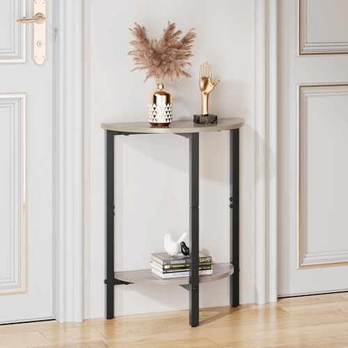 Side Tables Small End Tables, Set of 2 Half Round Side Table for Living Room, 2 Tier Couch Side Table, Small Round Coffee Table Accent Table, Thin Sofa Table Narrow Entryway Table, Grey - color: Greige