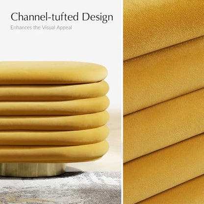 HULALA HOME Velvet Storage Bench, Large Upholstered Ottoman Bench with Button Tufted Design for Living Room, Bedroom, Entryway, Mustard - color: Mustard