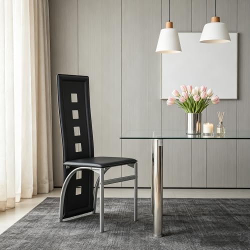5-Piece Dining Table Set for 4, Table with 4 High Back Chairs, Sliver - color: Sliver, size: Table & Chairs