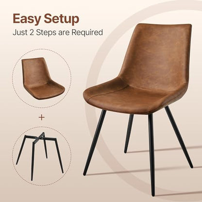 Yaheetech Dining Chairs Set of 2 Mid Century Modern Kitchen Chairs Brown | Faux Leather Upholstered Dining Room Chairs with Metal Legs and Curved Backrest, Armless Side Chairs for Kitchen Living Room - color: Brown, size: Set of 2