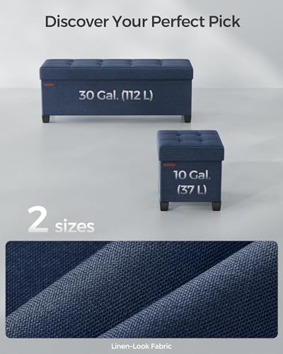 SONGMICS Storage Ottoman Bench, Foldable Foot Rest with Legs | End of Bed Bench, Storage Chest, 43.3 x 15 x 15.8 Inches, Load up to 661.4 lb, Midnight Blue, MELISA Collection ULSF018I01 - color: Midnight Blue, style: without Flipping Lid