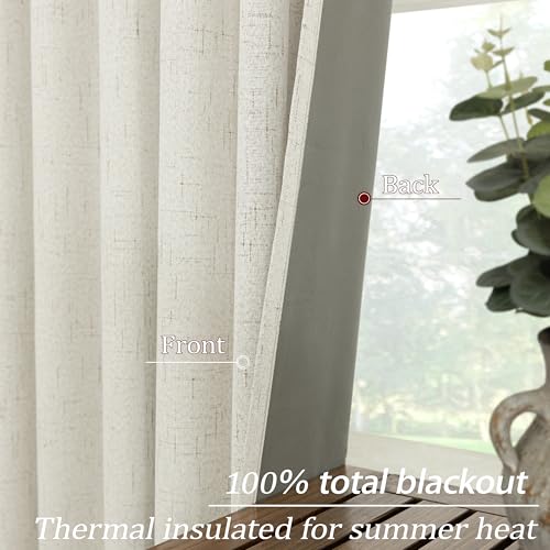 KOUFALL 64 Inch Length Linen Blackout Curtains for Bedroom 2 Panels Set Back Tab Rod Pocket Black Out Curtains 42x64 in Long - color: Cream Beige, size: 42"W x 64"L (Pack of 2)