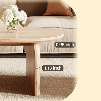 Honyee Modern Oval Coffee Table, Small Coffee Tables for Living Room - Oak Wood Top with Solid Legs, Wooden Center Table Easy Assembly for Living Room &Bedroom,Office, Natural - size: 39.3 inches x 23.6 inches x 16.5 inches