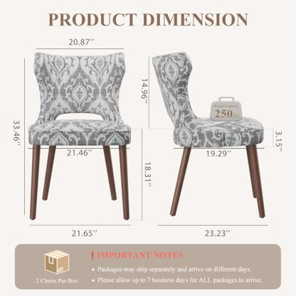 Wooden Dining Chairs Set of 6, Mid Century Dining Room Chairs with Solid Wood Legs, Upholstered Fabric Kitchen Chairs with Ergonomic Curved Backrest for Kitchen Dining Room, Jacquard - color: Jacquard, size: Set of 6