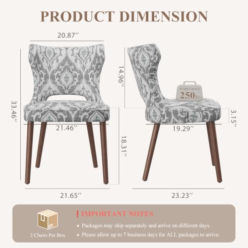 Wooden Dining Chairs Set of 2, Mid Century Dining Room Chairs with Solid Wood Legs, Upholstered Fabric Kitchen Chairs with Ergonomic Curved Backrest for Kitchen Dining Room, Jacquard - color: Jacquard, size: Set of 2