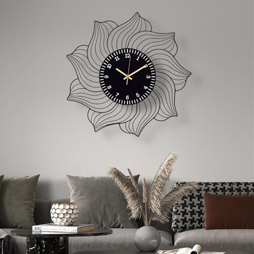 22 Inch Flower Wall Clock Silent Non-Ticking Battery Operated | Modern Decorative Metal Wall Clocks for Living Room, Bedroom, Kitchen, Office - color: A - Flower Shape
