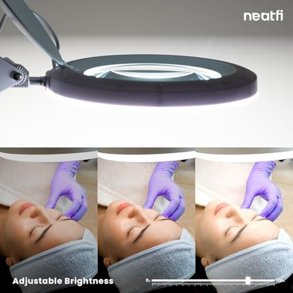 Neatfi LED Magnifying Lamp with Clamp | 2.25x Magnification | 120 SMD LEDs | 1,200 Lumens | 12W | Adjustable Color Temperature Desk Lamp Magnifier (White-3, 5-Diopter) - color: White-3, size: 5-Diopter