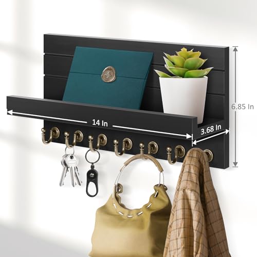 HONJIN Key Holder for Wall: Upgraded 7 Sturdy Key Hooks Easy Installation Mail Organizer Wall Mount Hanging Key Rack for Kitchen and Entryway Decor - color: 7 hooks Black