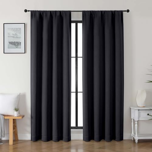 Gwine Black Blackout Curtains for Bedroom 84 inches Long 2 Panels, Solid Thermal Insulated Noise Reducing Light Blocking Window Curtains Drapes for Living Room, Each 40Wx84L - color: Black, size: 40"W x 84"L (Pack of 2)