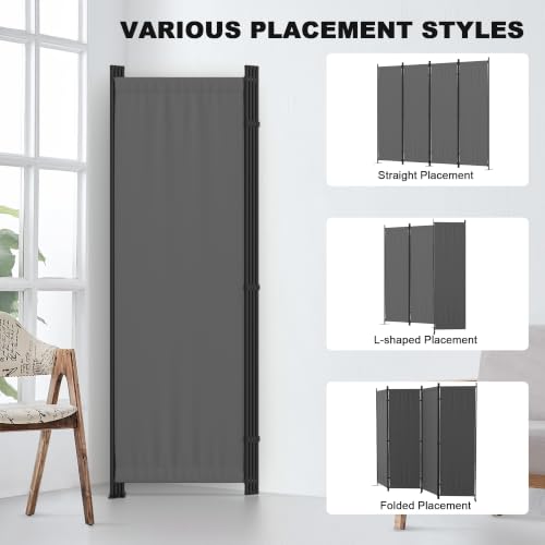 4 Panel Room Divider, 6FT Folding Privacy Screens(Grey, 4 Panel-88'') | Portable Partition Room Dividers, Freestanding Wall Divider for Office, Studio, Room Separation - color: Grey