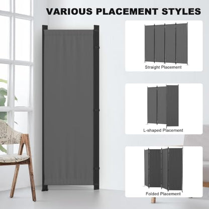 4 Panel Room Divider, 6FT Folding Privacy Screens(Grey, 4 Panel-88'') | Portable Partition Room Dividers, Freestanding Wall Divider for Office, Studio, Room Separation - color: Grey