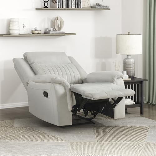 Lexicon Polished Microfiber Wall Hugger Manual Reclining Chair, Beige | 39.5"W Manual Recliner, Home Theater Seating for Living Room/Office/Apartment, Tool Free Assembly - color: Beige, size: Recliner